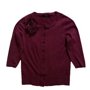 The Limited Maroon Floral Cotton Lightweight Sweater Cardigan Women’s M